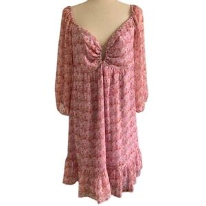 Romantic Regencycore Dress Floral Sheer Sleeves Boho Whimsical Keyhole Neckline